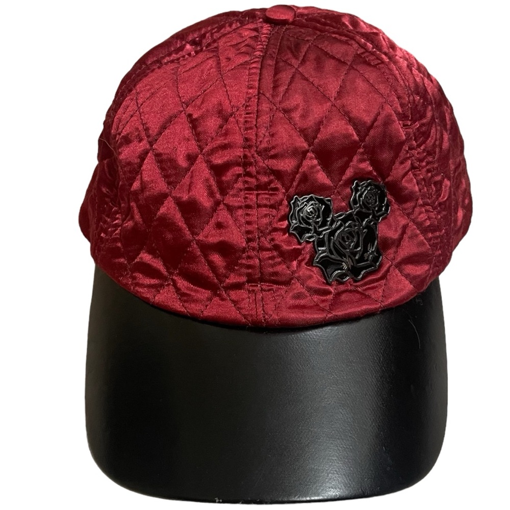 Disney Parks Original Red Quilted Hat Black Mickey Rose Ears Beauty & the Beast